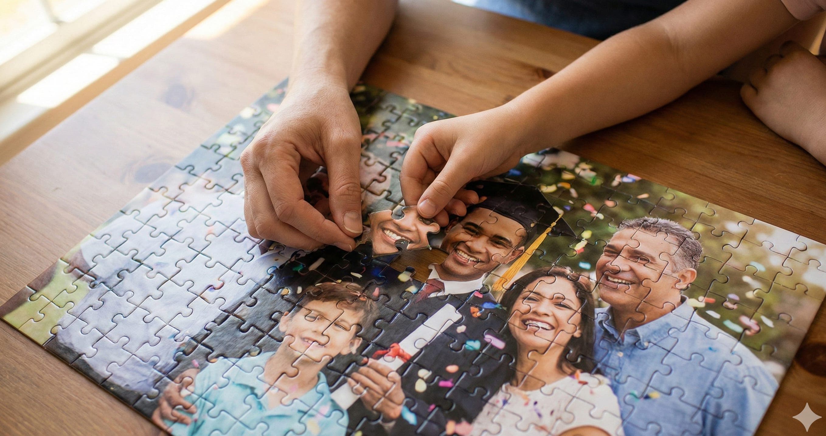 Family enjoying a custom photo puzzle together
