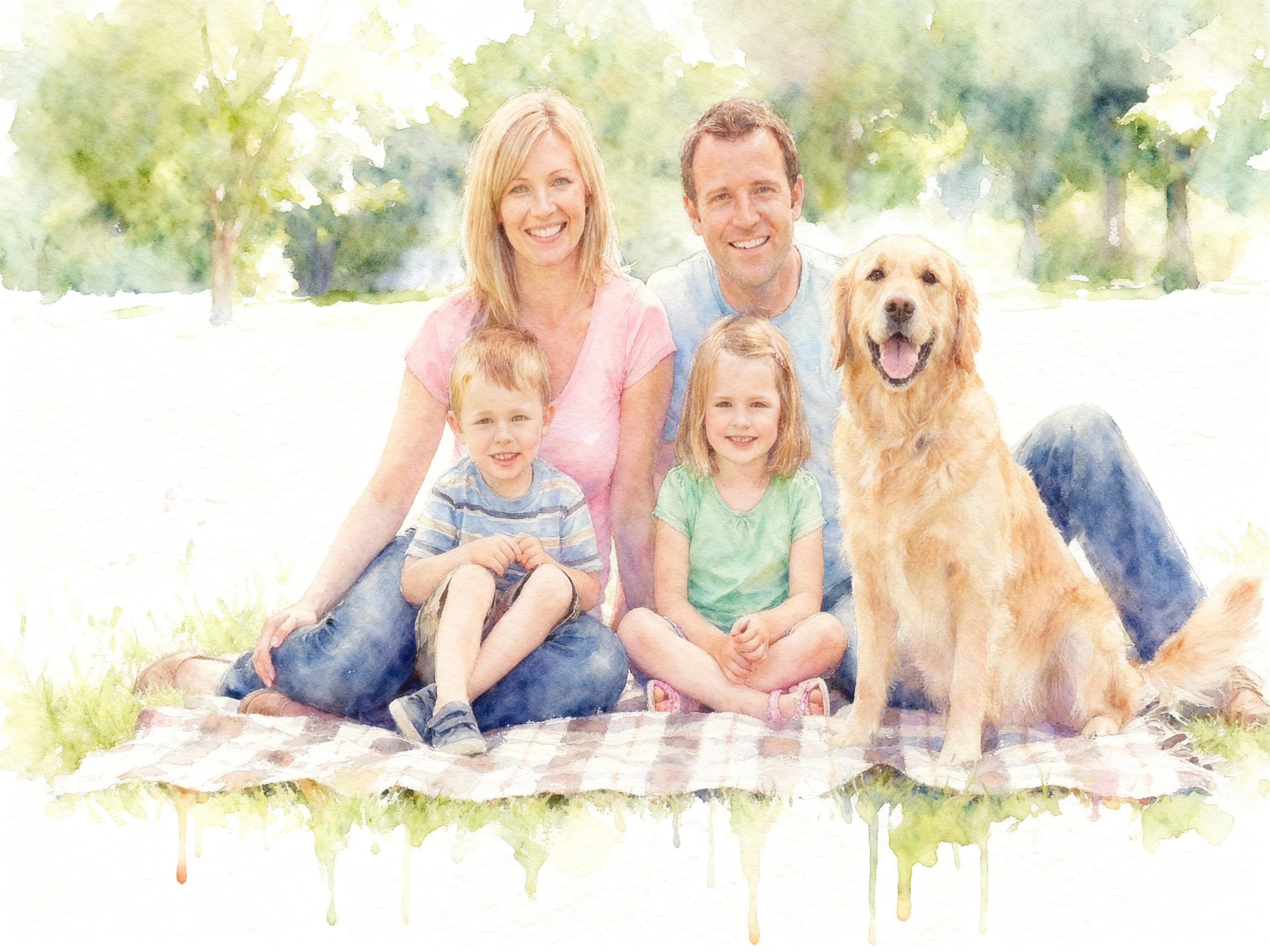 Transformed: A family photo turned into watercolour art and printed as a custom jigsaw puzzle